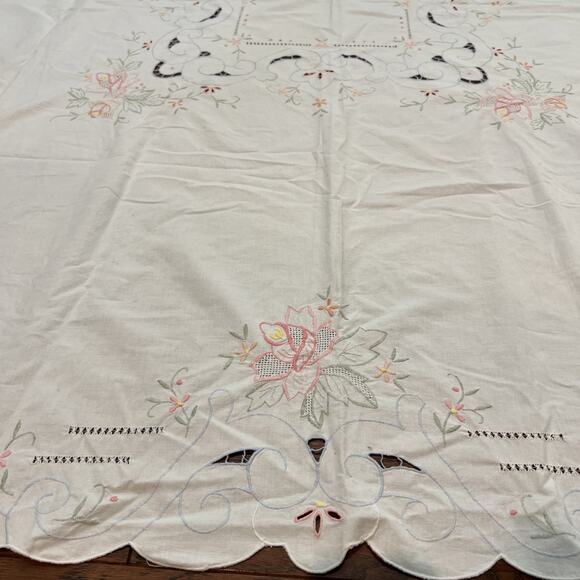 Floral Embroidered Shower Curtain Cotton Scalloped Edge Valance Vtg‎ Cottagecore - Picture 5 of 8